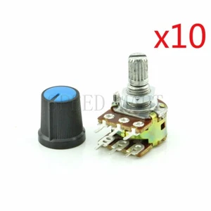 10set B50K Ohm Dual Linear Taper Potentiometer 15mm Shaft 6-Pin Plastic Knob - Picture 1 of 4