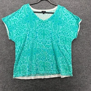 Talbots Sweater Top Plus Size 2X Blue Paisley Pullover Short Sleeve Casual Boho - Picture 1 of 9