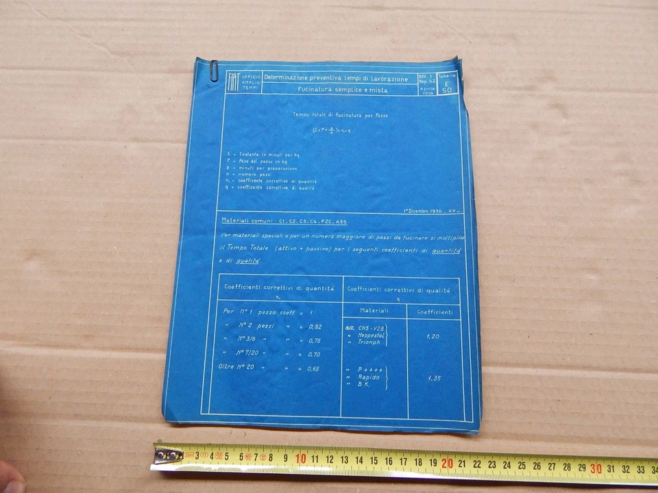 LOTTO FOGLI  CON DISEGNI ED APPUNTI 1936 FIAT LAVORAZIONI MECCANICHE - Immagine 1 di 4