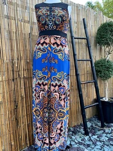 Monsoon Bohemian Paisley Print Orange Mix Embellished Maxi Hippie Dress UK 12 - Picture 1 of 8