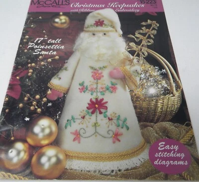 McCall's 17  Poinsettia Santa + Stocking Pattern Booklet Ribbon Embroidery - Image 1 of 2