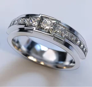 2.00 Ct Diamond Mens Engagement Band Lab Grown 18K White Gold Ring Size 11 12 13 - Picture 1 of 12