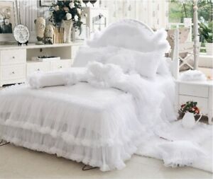 Korean Princess Bedding Set Luxury  Lace Bed Skirt 4pcs Duvet Cover Bed Sheet