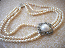 Sterling Judith Jack Marcasite & Mabe Pearl Creamy Pearl Strand Necklace  49C52