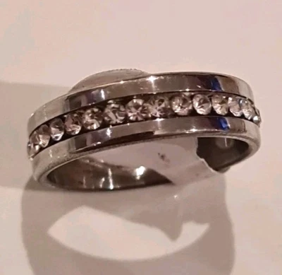 Edelstahl Ring mit Farblosen Zirkonia Strass Reif Gr. 17-21 - Bild 1 von 3