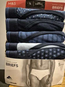 Marks & Spencer 5 Pack Cotton Lycra Briefs Cool & Fresh Blue Mix Large 36-38" - Picture 1 of 5