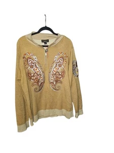 Prestige Originals Tan Xl Pullover 1/4 Zippered Appliqued Sweater. - Picture 1 of 5