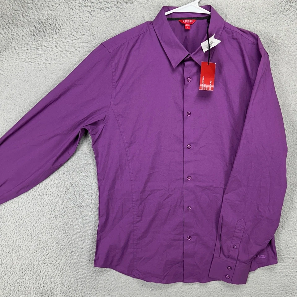 Guess Shirt Button Down Mens Large Purple Long Sleeve Stretch Casual Outdoor NEW - Image 1 of 4