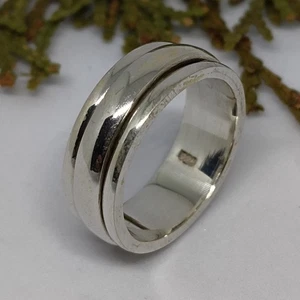 Silver Micro GS Spinner Ring Anxiety Fidget Band Handmade Meditation Men Ring - Picture 1 of 5
