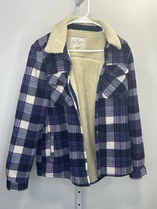 Soho Threads Damen Sherpa lila kariert Fleece Shacket, Größe Medium.  1I - Bild 1 von 9