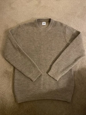 ZARA WOMEN’S BEIGE RIBBED CREWNECK WOOL BLEND SWEATER SIZE L - Image 1 of 4