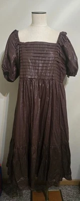 VESTIDO MIDI LAUREN CONRAD MARRÓN METALIZADO MANGA ABULLONADA CUELLO CUADRADO TALLA GRANDE XXL NUEVO CON ETIQUETAS Foto 1 de 4