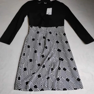 Vestido Diane Von Furstenberg 0 DVF Gianna Geo Rayas Seda Manga Larga Clásico Nuevo - Imagen 1 de 16
