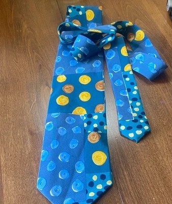 Corbata HUNGRÍA PARÍS Bloque Azul Amarillo Marrón Lunares Italia Arte de Seda  Foto 1 de 4