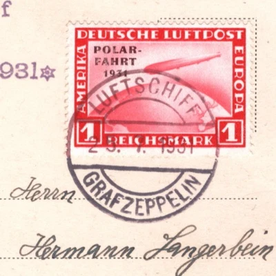 GERMANY Postcard ZEPPELIN 1m Airmail *POLARFARHT* 1931 Overprint LENINGRAD KZ255 - Image 1 of 4