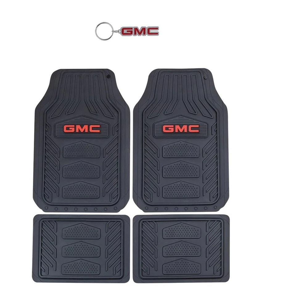 New 3pc Set GMC Red Logo Truck SUV Front Rubber All Weather Floor Mats  Keychain Foto 1 de 4