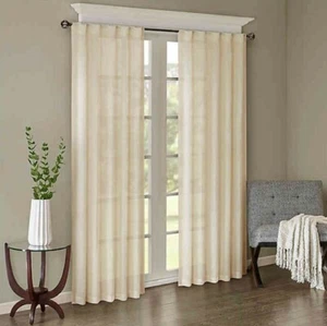 Madison Park Harper Cream 2 Window Panels Rod or Back Tabs 42" wide x 95" Long  - Picture 1 of 9