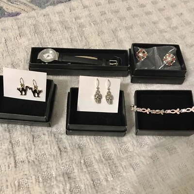 (1)Avon Breast Cancer Bracelet (2) Halloween Earrings + Brocade Earrings + Watch - Image 1 of 4