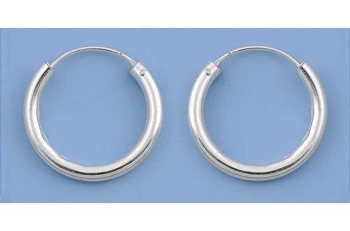   Continuous Hoop Earrings Genuine Sterling Silver 925 Jewelry Gift 2 mm x 20 mm - Image 1 of 1