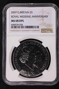 2007 Great Britain 5 Pound Royal Wedding Anniversary - NGC MS 68 DPL - Picture 1 of 2