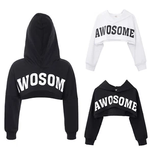 Kids Girls Jazz Hip Hop Dance Crop Top Pullover Hoodie Skateboarding Streetwear - Picture 1 of 17