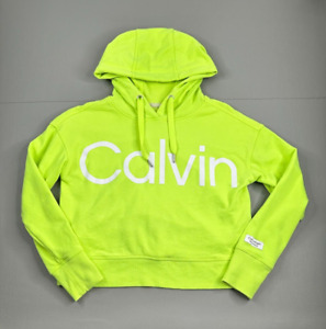 Calvin Klein Performance Cropped Hoodie Sweatshirt Womens XS Neon Yellow