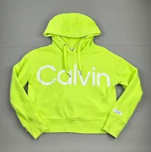 Calvin Klein Performance Cropped Hoodie Sweatshirt Womens XS Neon Yellow - Picture 1 of 9