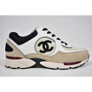 Chanel 22S White Ivory Beige Black CC Logo Tie Flat Runner Trainer Sneaker 41 - Picture 1 of 11