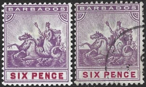 Barbados 1892-03 QV 6d Mauve & Carmine SG.111 Mint Hinged & Used Cat:£20+ - Picture 1 of 2