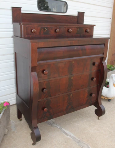 Antique Empire Flame Mahogany Mortuary Chest Funeral Dresser Donation Chest wKey Cover