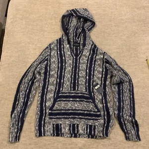 Lucky Brand Men Large S Baja Hoodie Sweater Blue White Striped Cotton $119 NWT - Picture 1 of 10