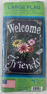 WinCraft WELCOME FRIENDS lila Blumen mehrfarbig große Flagge 28"x 40" hergestellt in den USA - Bild 1 von 3