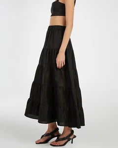 AERE tiered ruffle black linen maxi skirt AS NEW sz 12 rrp $130 ric rac trim - Picture 1 of 11