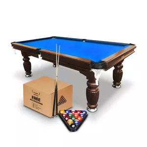 A Man & His Cave Classic 8ft Slate Pool/Billiards Table/Balls Walnut/Blue Felt - Picture 1 of 3