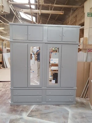 HANDMADE AYLESBURY QUAD WARDROBE WITH TOP BOX GREY (CRYSTAL HANDLES) NO FLAT-PAC - Image 1 of 2