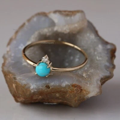 Anillo banda delgada turquesa y moissanita en joyería minimalista de plata de ley 925 Foto 1 de 4