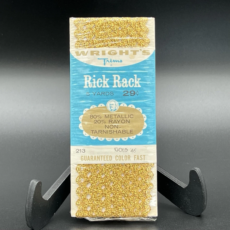 Vintage Wright's Trims Rick Rack Metallic Gold 46 - 5 yards - Sewing Crafts NIP - Image 1 of 4