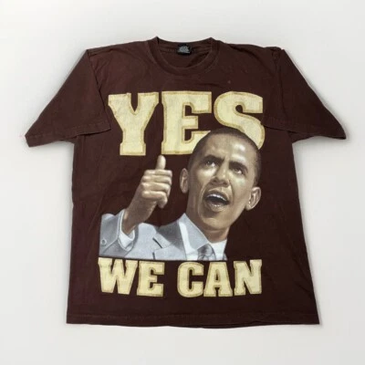 Camiseta De Colección Y2K Barack Obama Yes We Can Speech Doble Cara Marrón Para Hombre Talla Grande Foto 1 de 4