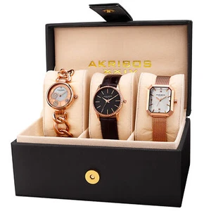 Akribos XXIV AK975RG-S Women’s Quartz Rose-Tone Diamond Crystal Triple Watch Set - Picture 1 of 1