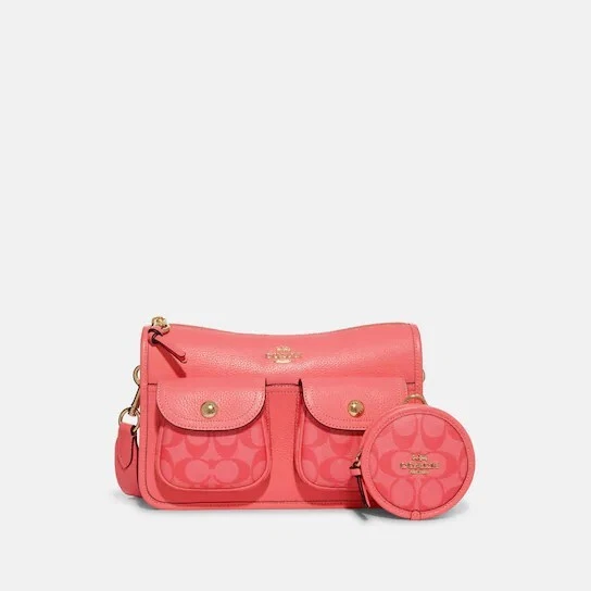 Coach Pennie Crossbody with Coin Case & Signature Canvas Detail Pink Lem…