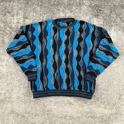Винтажный протеже свитер мужской большой L синий 3D текстурированный 80-х 90-х сделано в США Biggie - Изображение 1 из 4