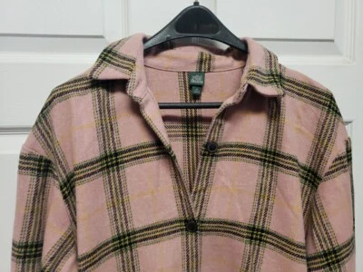 PInk Green Black Plaid Woman Jacket Coat Size M Wild Fable Long  - Image 1 of 4