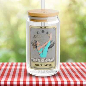 The PilatesTarot Card Tumbler Sipper Glass 16oz - Picture 1 of 6