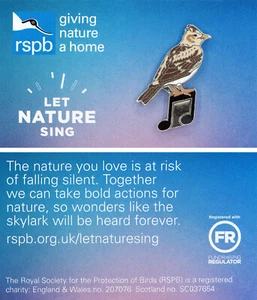 RSPB Pin Badge GNaH Special Let Nature Sing Skylark P01442 - Picture 1 of 1