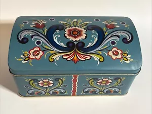 Pintura floral de hojalata vintage parece Tole base azul turquesa - Imagen 1 de 11