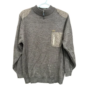 Mens Wool Blend Half Zip Mock Neck Sweater Textured Brown Goldnoble 110 - Picture 1 of 8
