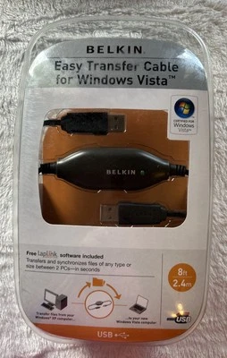BELKIN EASY TRANSFER CABLE LAPTOP PC COMPUTER 8FT CORD USB to USB SYNC FILES - Image 1 of 2
