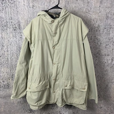 Chaqueta Barbour Durham Stowaway Talla XL Beige Capucha Cremallera Completa Transpirable Botón Hombres Foto 1 de 4