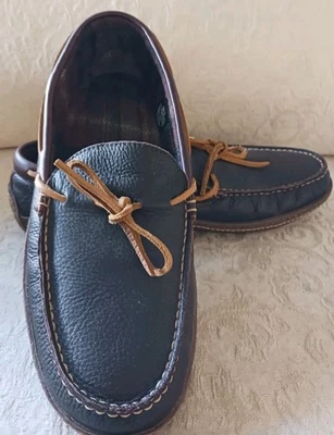 Zapatillas mocasín LL Bean cosidas a mano para hombre talla 11M cuero forrado de franela 212164 Foto 1 de 4