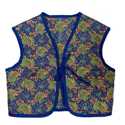 Chaleco Acolchado Vintage Hecho a Mano XS/s Boho Paisley Festival Colorido Foto 1 de 4